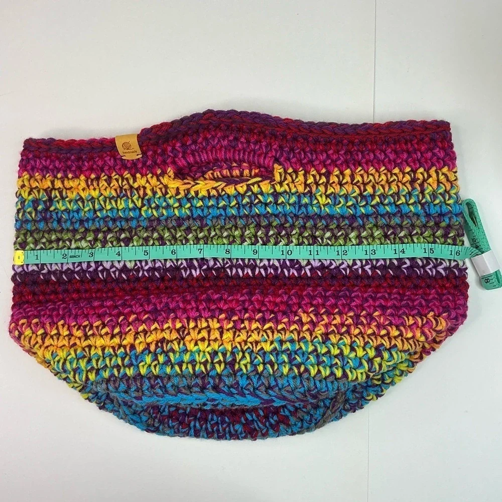 Handcrafted Multicolor Crochet Scrap Woven Tote Bag Basket Storage Handmade Knit